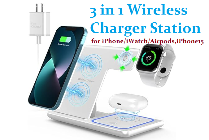 3 in 1 Wireless Charger Station for iPhone/iWatch/Airpods,iPhone15
