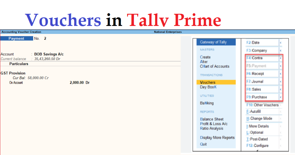 Tally Prime voucher types and Voucher entry in tally prime