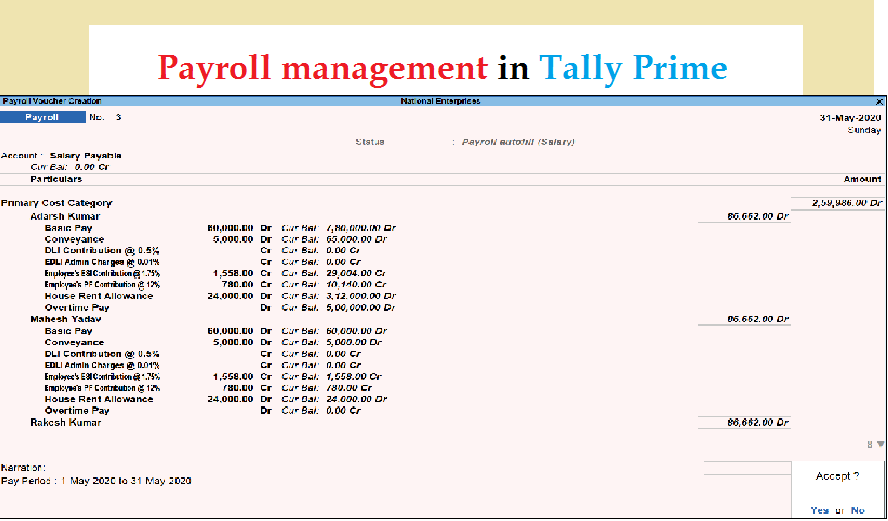 payroll in tally prime in hindi