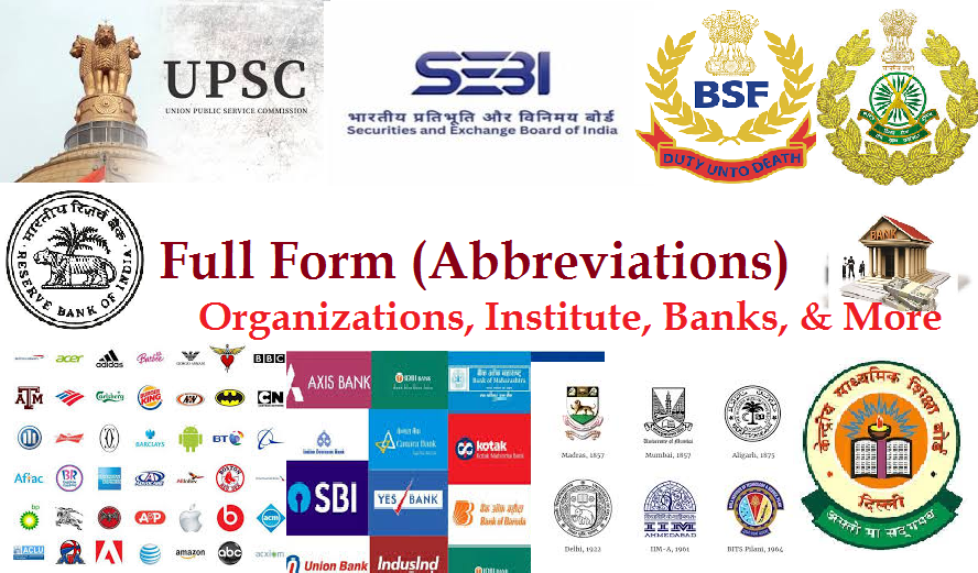 full form of organizations, institute, banks, upsc full form, full form, mbbs full form, bba full form