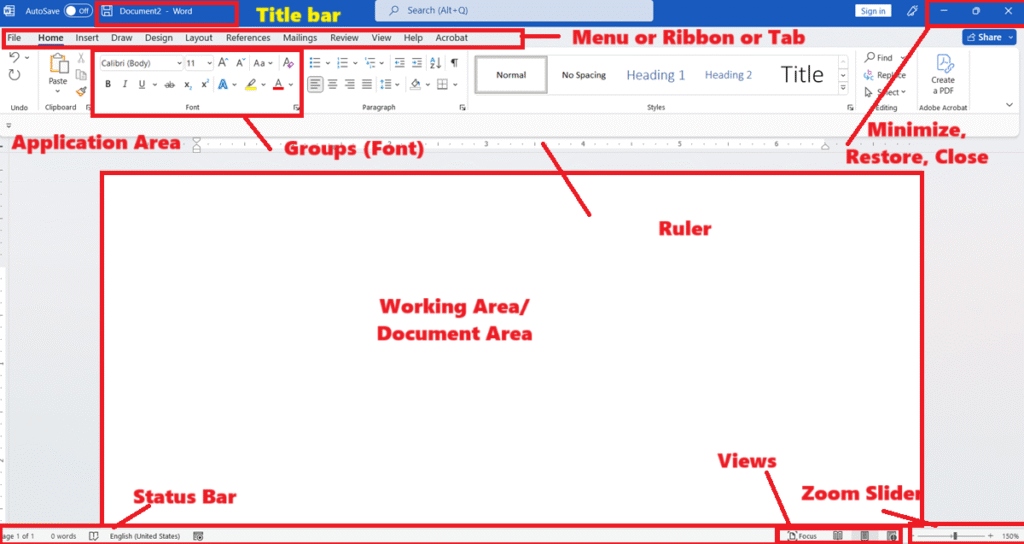 Parts of MS Word Window