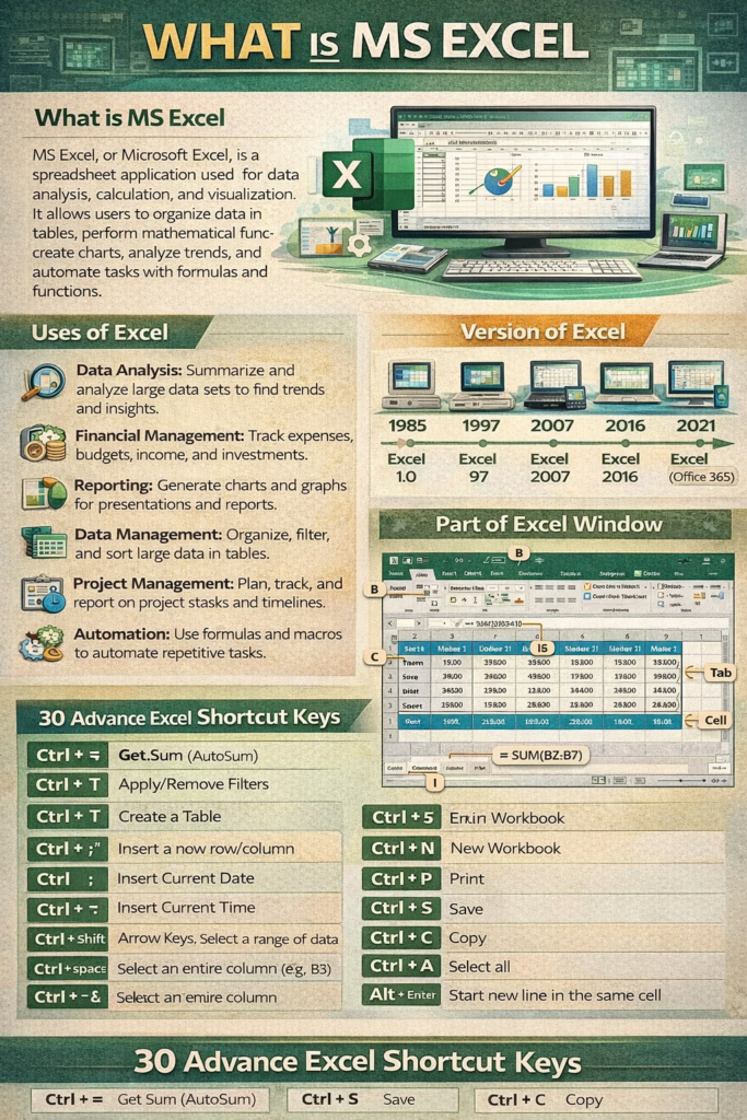 Excel Shortcut Keys and Uses : What is Excel and shortcut keys of excel