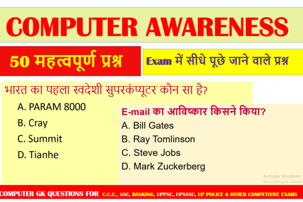 Computer Awareness 50 MCQs in Hindi CCC notes in hindi