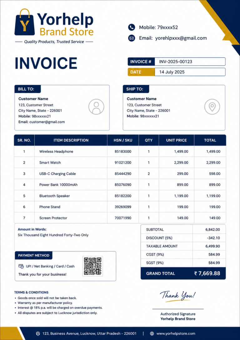 Excel Invoice Template Hindi